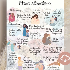 Affirmationsposter Mama Glaubenssätze, Selbstliebe und Achtsamkeit im Alltag mit Kindern, Geschenke Poster Mama Sofort Download
