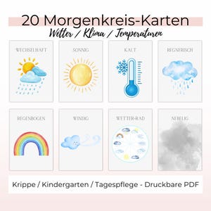 Wetter Flashcards Morgenkreis Lernkarten Klima, Temperaturen und Wetter Bildkarten Kindergarten und Kinderkrippe (PDF und Bilddateien)