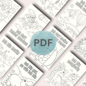 Mix Affirmationskarten für Kinder zum Ausmalen, PDF mit 20 Motiven zum Ausdrucken, Stärkung Selbstbewusstsein mit positiven Glaubenssätzen