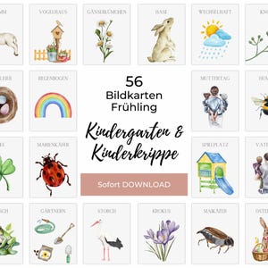 Kindergarten Flashcards Frühling - 56 kindgerechte Bildkarten für den Morgenkreis in Kita und Vorschule, Lernkarten Kita (PDF + Bilddateien)