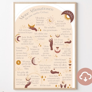 Poster mit Affirmationen für Schwangere, Hebammen und Doulas, Hypnobirthing, Positive Glaubenssätze sanfte Geburt Sofort Download