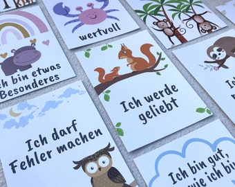 Positive Affirmationen für Kinder, 18 Karten mit positiven Glaubenssätzen, Stärkung Selbstbewusstsein, Affirmationskarten Kinder