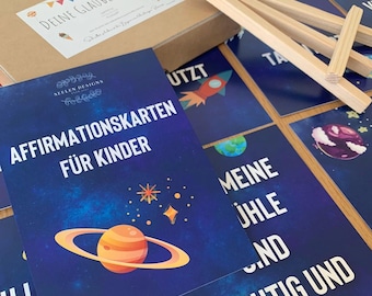 Affirmationskarten Weltraum Kinder, 16 Karten Planeten Weltall, Achtsamkeit Selbstbewusstsein