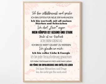 Affirmationsposter Boho Stil für mehr Selbstliebe und Reflexion im Alltag