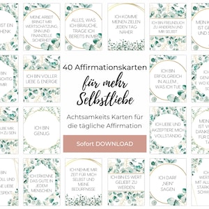 Achtsamkeitskarten tägliche Affirmation, Affirmationskarten Selbstliebe, Digitaler Download zum Direktdruck, 40 positive Glaubenssätze