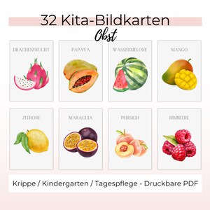 Flashcards Obst - 32 Montessori Bildkarten Früchte für Kinderkrippe, Flashcards Kindergarten und Krippe, Lernkarten Kita (PDF + Bilddateien)