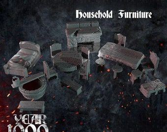 Mobiliario para el hogar / Miniaturas Terreno / Impreso en 3D 4K / 28mm/32mm D&D