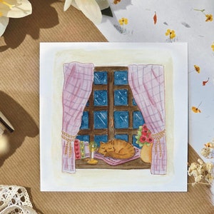Carte postal, affiche, "Nuit à la fenêtre", art prints, peinture aquarelle