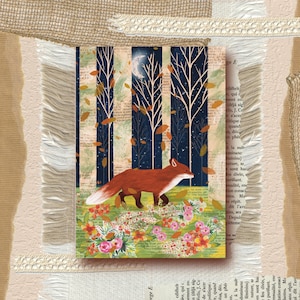 Cartes postales affiche renard au printemps Forêt renard l'une automne illustration peinture aquarelle, prints tirage d'art