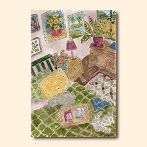 Tirage d’art, Illustration aquarelle chat, Affiche cosy chambre vintage, déco murale