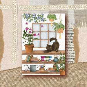 Cartes postales affiche un chat dans la serre fleur plante botanique carte en volet illustration peinture, prints tirage d'art
