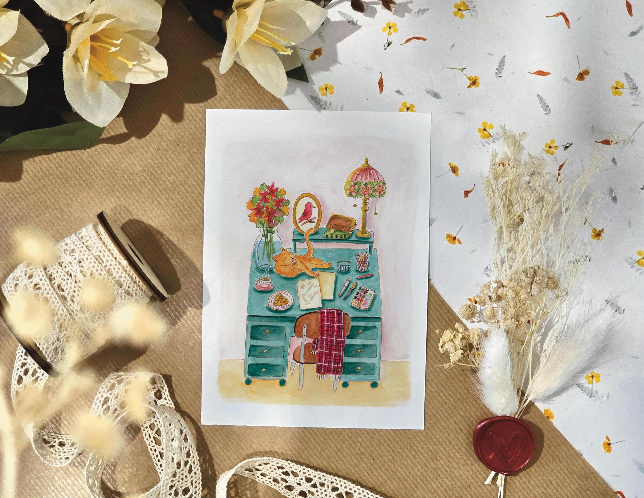 Postcard, poster, "Watercolors and brushes" art prints, watercolor painting