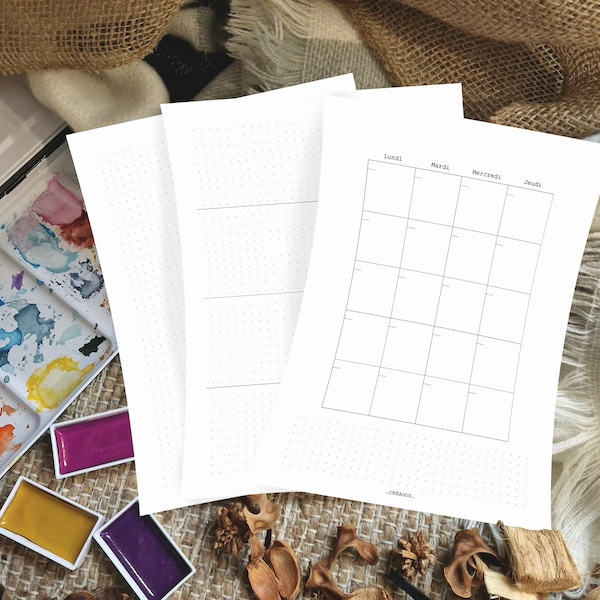 Recharge calendrier mensuelle semaine agenda carnet  A5  A5+ bullet journal happy planner