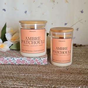 Velas perfumadas con pachulí ámbar, cera de soja y fragancia Grasse 190gr y 340gr