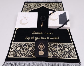 Alfombra de oración de terciopelo personalizada Corán Tasbeeh Juego de regalos islámicos / Ramadán Eid Hajj Umrah Boda Cumpleaños Día del Padre Regalos de San Valentín