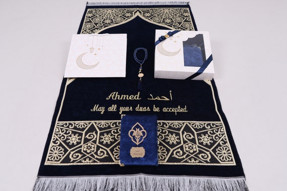 Personalized Velvet Prayer Mat Quran Tasbeeh Islamic Gift Set | Ramadan Eid Hajj Umrah Wedding Birthday Father's Day Valentine's Day Gifts