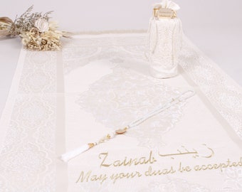 Personalized Prayer Mat Tasbeeh Muslim Gift Set in Pouch, Ramadan Eid Mubarak Favors, Islamic Wedding, Muslim Birthday, Muslim Mother's Day