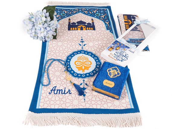 Personalized Kids Prayer Mat Quran Tasbih Gift Set for Boys | Salah Mat Janamaz Ramadan Eid Hajj Umrah Birthday Graduation Gifts for Kids