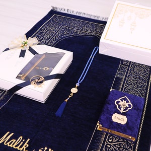 Personalized Chenille Prayer Mat Velvet Quran Pearl Tasbih Gift Set Ramadan Eid Wedding Birthday Mother's Father's Valentine's Days Gifts image 8