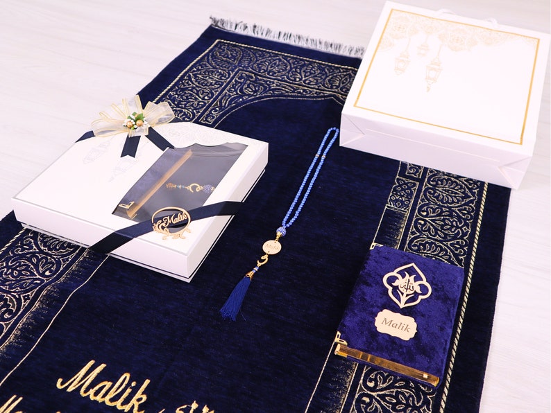 Personalized Chenille Prayer Mat Velvet Quran Pearl Tasbih Gift Set Ramadan Eid Wedding Birthday Mother's Father's Valentine's Days Gifts image 8