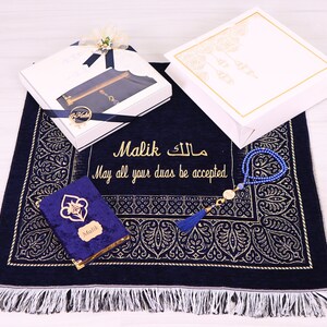 Alfombra de oración de chenilla personalizada Terciopelo Corán Perla Tasbih Juego de regalos / Ramadán Eid Boda Cumpleaños Día de San Valentín del Padre de la Madre Regalos imagen 9