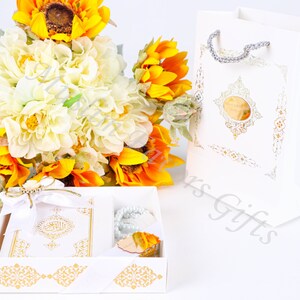 Personalized White Quran Box Cardboard Bag Pearl Prayer Bead Islamic Gift Set Ramadan Eid Hajj Umrah Wedding Birthday Graduation Gift image 4