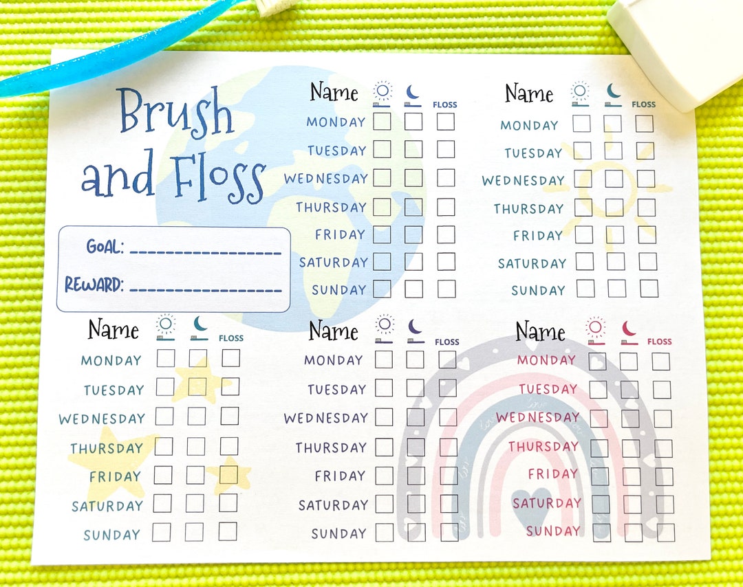 Tooth Brushing Chart Toddler Brush and Floss Chart Kids - Etsy