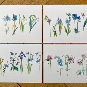 Aquarell-Grußkarten Set "Blumenmotive" | Handgemalte Motive | DIN A6 | 4er Paket mit Briefumschlägen
