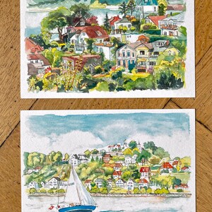 Aquarell-Postkarten Set „Blankenese Impressionen“ | 2er Set | Hamburg Treppenviertel | DIN A6 mit Briefumschlägen