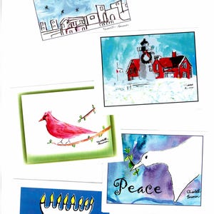 Juego de 4 tarjetas de felicitación navideñas.