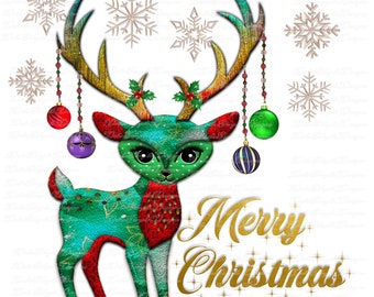 Boho Christmas Reindeer Green and Red- Sublimation