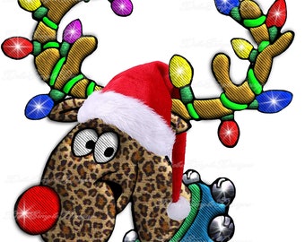 Christmas Reindeer with Leopard Skin and Santa Hat - Sublimation