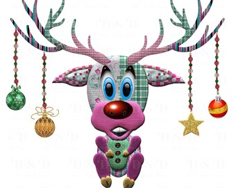 Christmas  Baby Girl Reindeer with ornaments