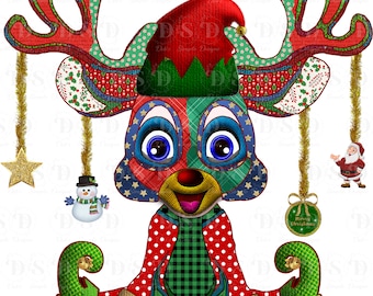 Christmas Baby patchwork Reindeer elf - Sublimation