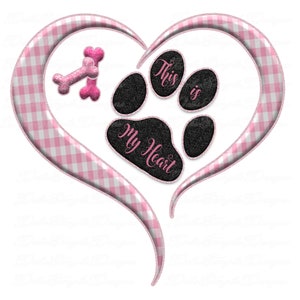 Dies ist mein Herz - Pink kariertes Herz mit Pfotenabdruck und Knochen, um jedem zu zeigen, wie sehr Sie Ihr Haustier lieben.