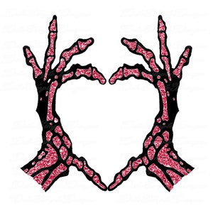 Valentines Heart - Skeleton Hands - Red Glitter