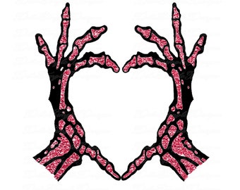 Valentines Heart - Skeleton Hands - Red Glitter