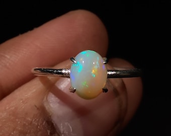 Anillo de ópalo natural, anillos de plata de ley 925, anillo de bodas de ópalo, anillo con piedra de nacimiento de octubre, anillo de aniversario, anillo de ópalo etíope, anillo de ópalo blanco