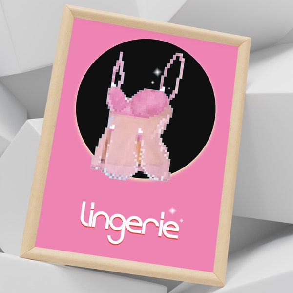 Lingerie Poster, Pixel Kunst, 8-bit pinker Dessous. Kunstdruck Groß (50x70cm)