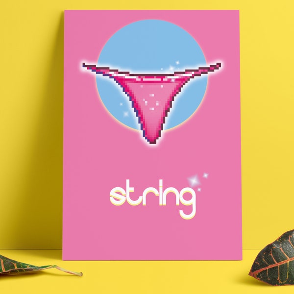 String Tanga Poster, feministische Kunst, Pixel Kunst, 8-bit pinker G- String. Kunstdruck (50x70cm)