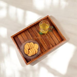 Rosewood Rectangular Tray - Elegant Acacia and Oak Wood Design for Coffee Table or Dessert Presentation, Perfect Housewarming Gift
