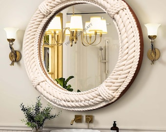Soft Touch LUXURY Rope Mirror Round Farmhouse Style Accent, Wall Mirror, Infinity Mirror, Asymmetrical boho summer wall mirror for entryway