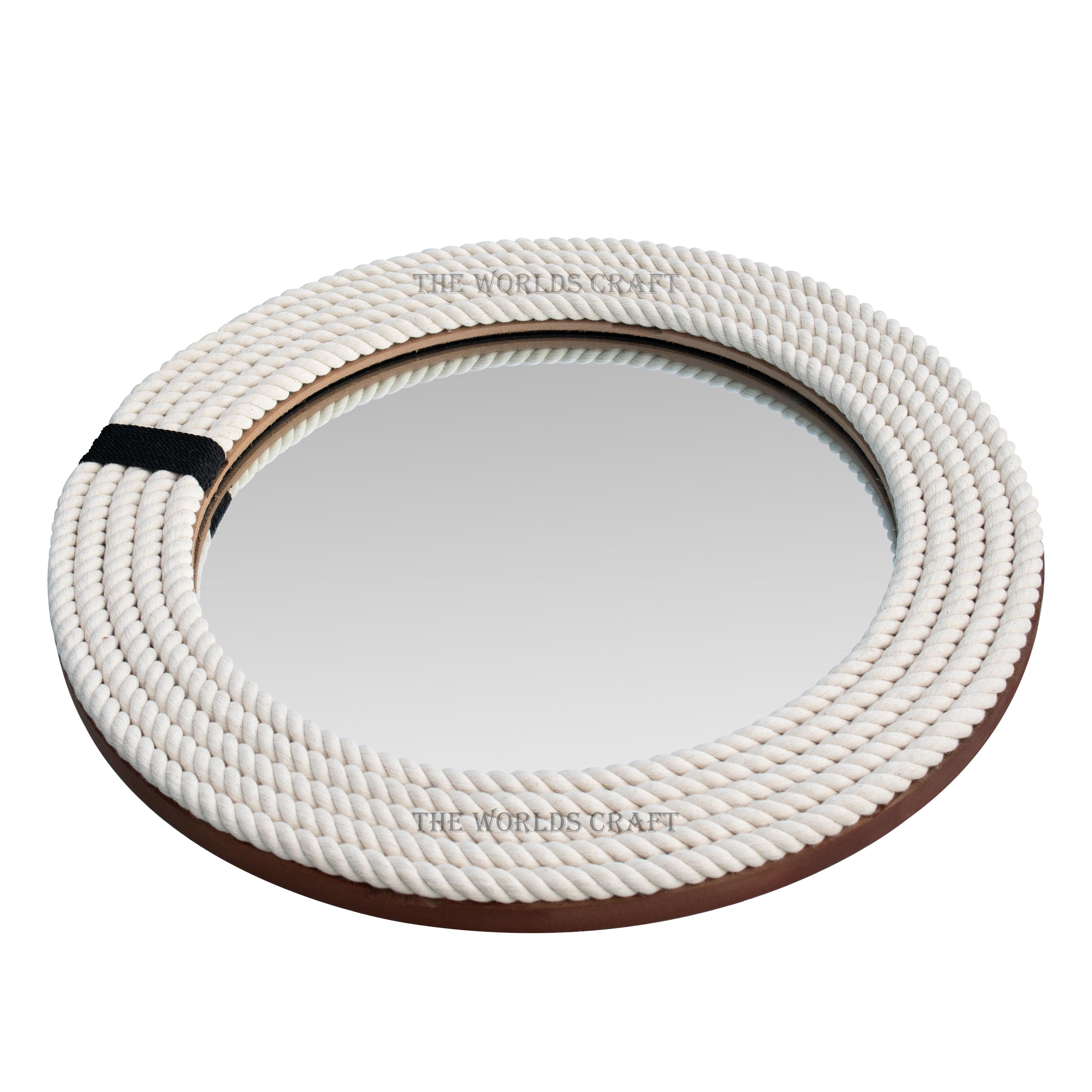 Nautical Rope Hanging Mirror - Round Farmhouse Style Accent, Decorative ...