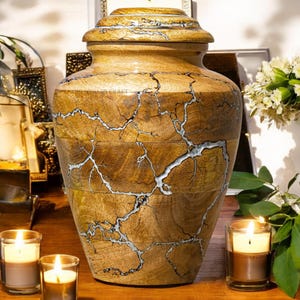 Memorial Cremation urn for human ashes, Lichtenberg Figure Urn Resin, Lightning Strikes Wooden Cremation Urn for Ashes