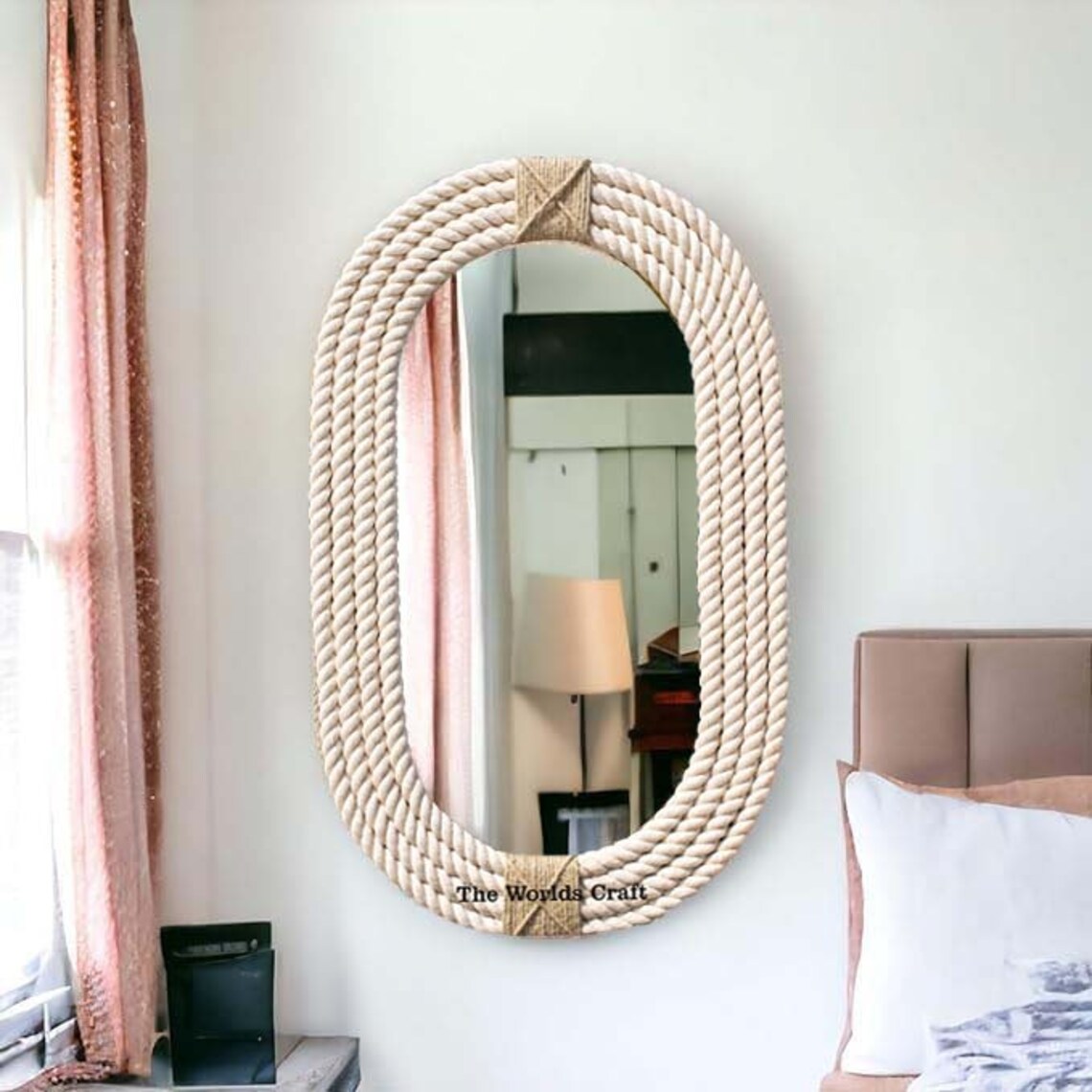 Nautical Rope Hanging Mirror - Round Farmhouse Style Accent, Decorative ...