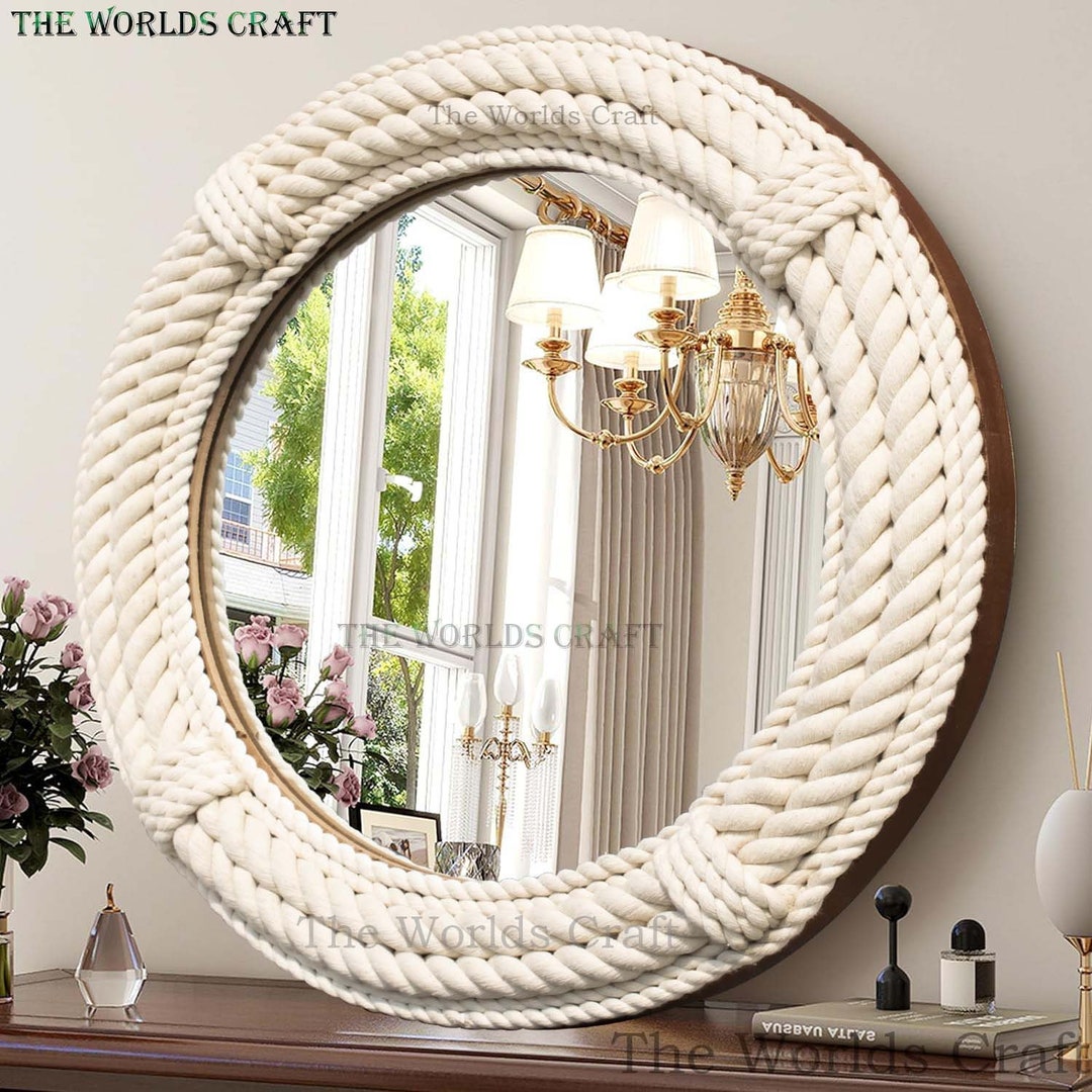 Soft Touch Rope Hanging Mirror Round Farmhouse Style Accent, Decorative ...