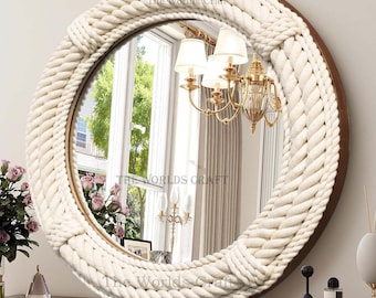 Soft Touch Rope Durable Hanging Mirror Round Nautical Decor Decorative Bathroom Living Entryway Circular Porthole Style Wall Decor HANDMADE