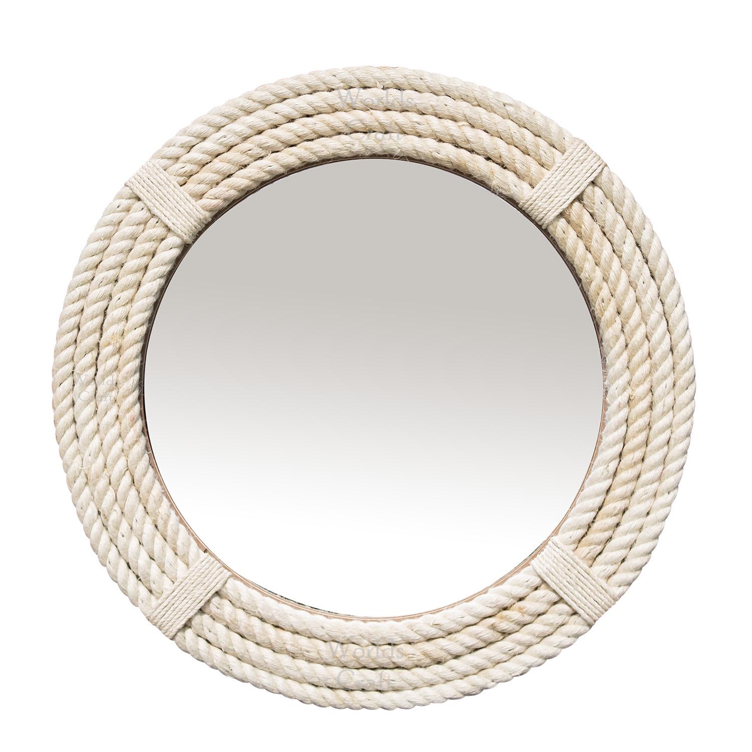Soft Touch Cotton Rope Hanging Wall Mirror - Round Farmhouse Nautical ...