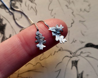 Windswept Silver Oak Leaves Threader Earrings