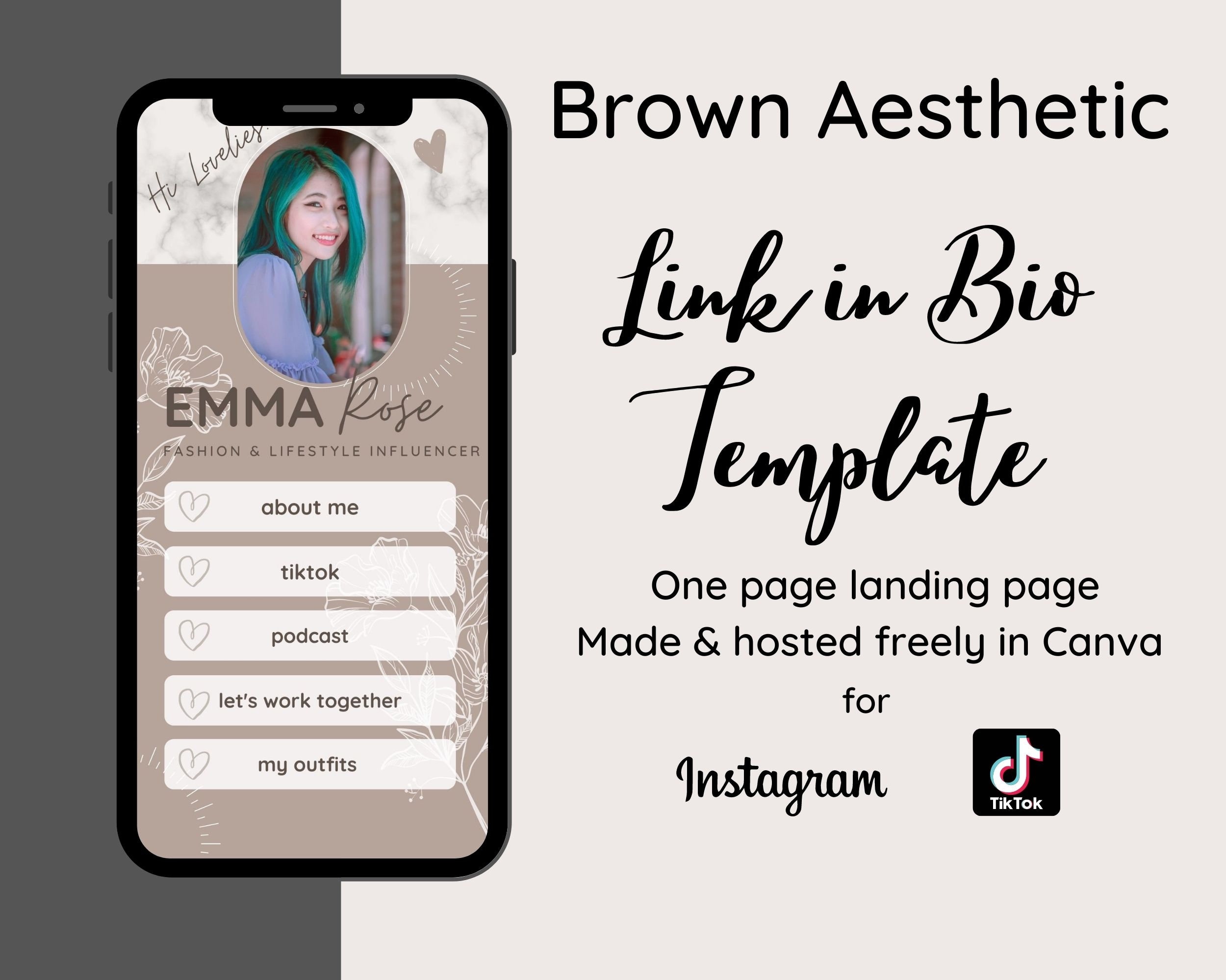 Brown Aesthetic Link in Bio Template Instagram, Tiktok, Landing Page